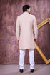 Beige Imported Lachka Fabric Mens Premium Men's Indo Western - Side View | Samyak Fashion