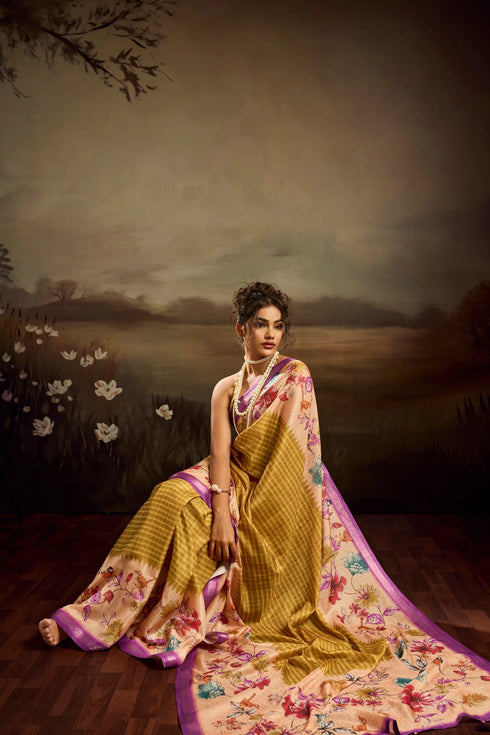 Beige Jacquard Elegant Party Wear Saree Collection With Blouse - Side View | Samyak Fashion