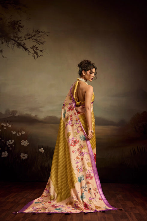 Beige Jacquard Elegant Party Wear Saree Collection With Blouse - Detail View | Samyak Fashion