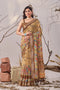 Beige Linen Cotton Party Wear Saree With Blouse - Front View | Samyak Fashion