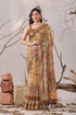 Beige Linen Cotton Party Wear Saree With Blouse - Front View | Samyak Fashion