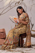 Beige Linen Cotton Party Wear Saree With Blouse - Detail View | Samyak Fashion