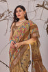 Beige Linen Cotton Party Wear Saree With Blouse - Full View | Samyak Fashion