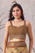 Beige Linen Cotton Party Wear Saree With Blouse - Styled View | Samyak Fashion