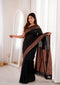 Black Banarasi Soft Silk Party Wear Saree With Blouse - Front View | Samyak Fashion