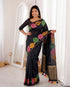Black Banarasi Soft Silk Party Wear Saree With Blouse - Front View | Samyak Fashion