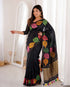 Black Banarasi Soft Silk Party Wear Saree With Blouse - Back View | Samyak Fashion
