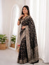 Black Banarasi Soft Silk Party Wear Saree With Blouse - Side View | Samyak Fashion
