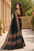 Black Chanderi Linen Saree With Blouse - Back View | Samyak Fashion