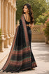 Black Chanderi Linen Saree With Blouse - Back View | Samyak Fashion