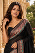 Black Chanderi Linen Saree With Blouse - Side View | Samyak Fashion