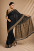 Black Chiffon Saree With Blouse - Front View | Samyak Fashion