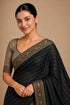 Black Chiffon Saree With Blouse - Side View | Samyak Fashion