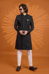 Black Computer Thread Work On Georgette Mens Premium Men's Sherwani - Back View | Samyak Fashion