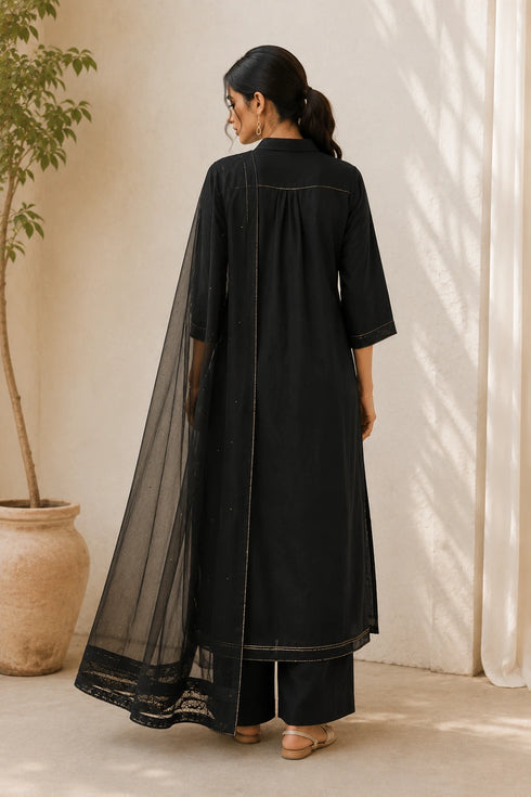 Black Cotton Salwar Suit - Side View | Samyak Fashion