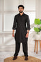 Black Cotton Satin Mens Pathani Kurta With Payjama - Front View | Samyak Fashion