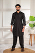 Black Cotton Satin Mens Pathani Kurta With Payjama - Front View | Samyak Fashion