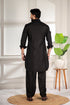 Black Cotton Satin Mens Pathani Kurta With Payjama - Back View | Samyak Fashion