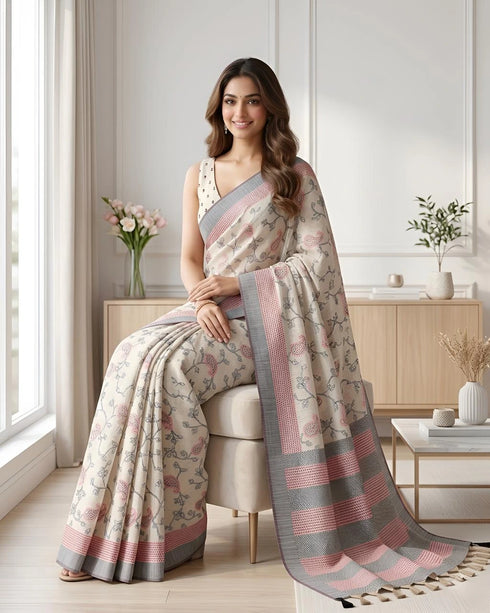 Black Cotton Silk Saree With Blouse - Detail View | Samyak Fashion