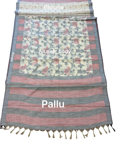 Black Cotton Silk Saree With Blouse - Close-up View | Samyak Fashion
