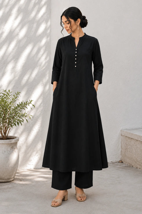 Black Cotton Top Bottom - Front View | Samyak Fashion