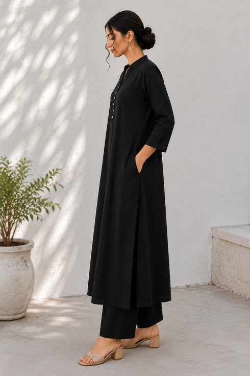 Black Cotton Top Bottom - Back View | Samyak Fashion