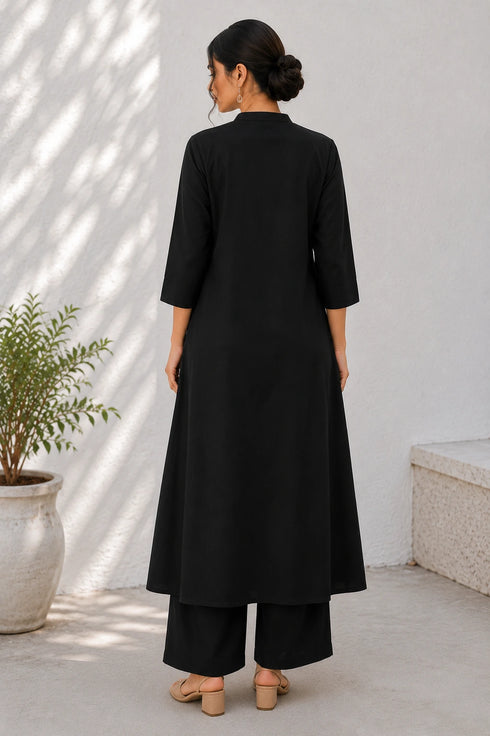 Black Cotton Top Bottom - Side View | Samyak Fashion