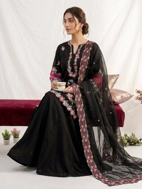 Black Crape Silk Salwar Suit - Side View | Samyak Fashion