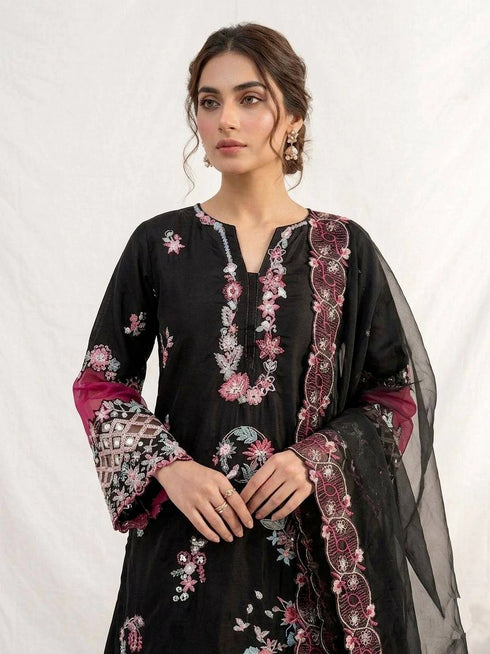 Black Crape Silk Salwar Suit - Detail View | Samyak Fashion