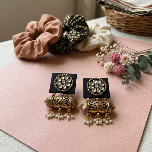 Black Earrings - Back View | Samyak Fashion