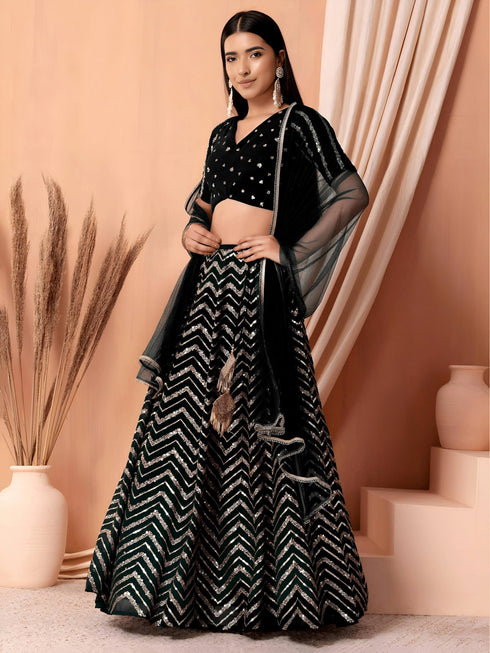 Black Georgette Lehenga Choli - Detail View | Samyak Fashion