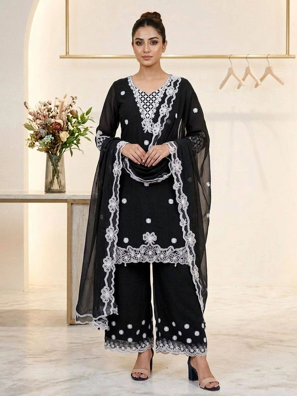 Black Georgette Salwar Suit - Front View | Samyak Fashion