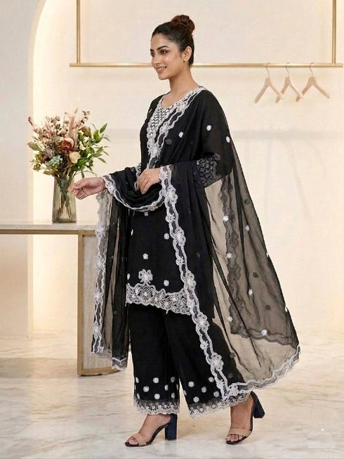 Black Georgette Salwar Suit - Back View | Samyak Fashion