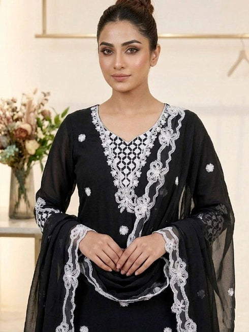Black Georgette Salwar Suit - Detail View | Samyak Fashion