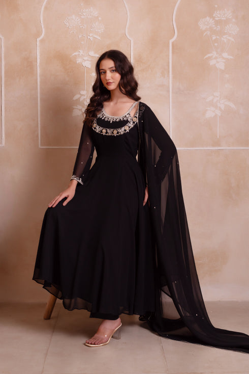 Black Georgette Salwar Suit - Back View | Samyak Fashion