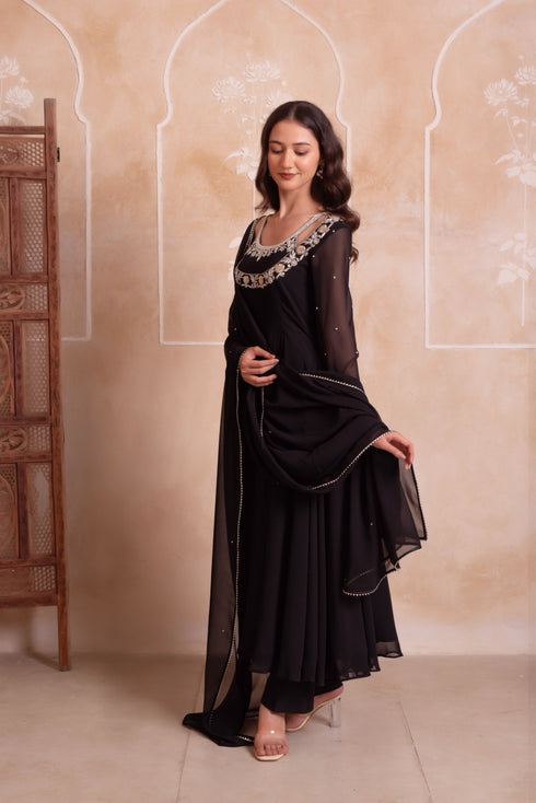 Black Georgette Salwar Suit - Side View | Samyak Fashion