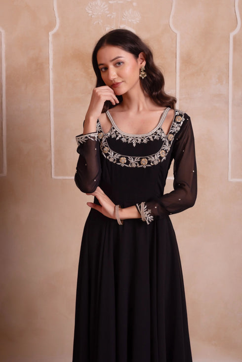 Black Georgette Salwar Suit - Full View | Samyak Fashion
