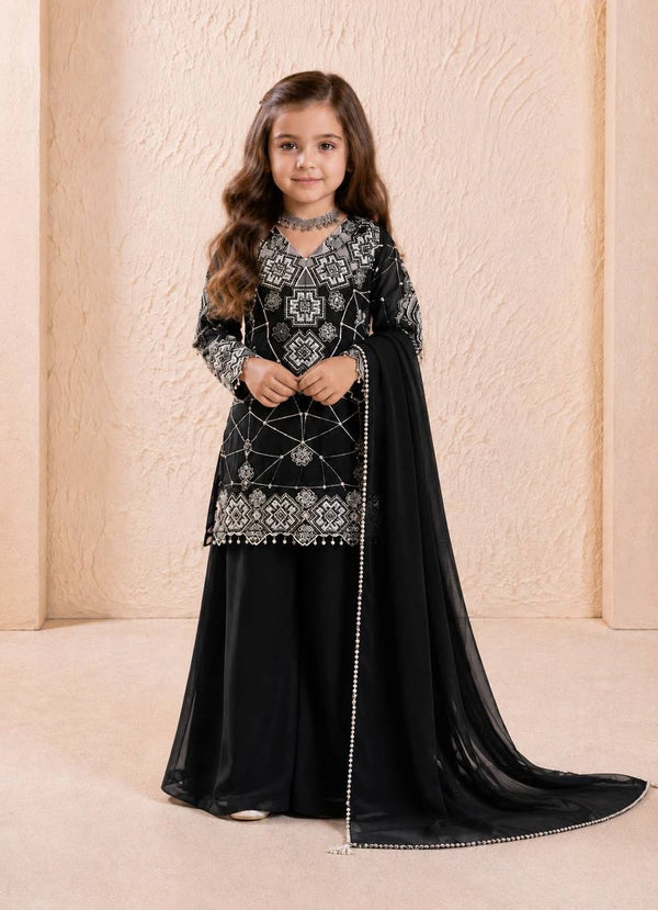 Black Heavy Fox Georgette Kid's Salwar Suit - Front View | Samyak Fashion