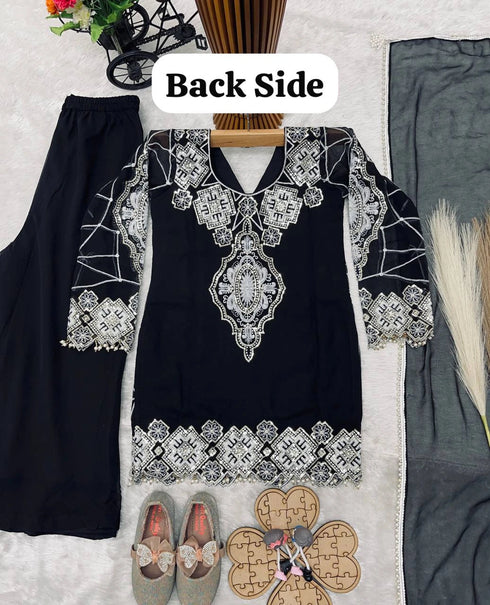 Black Heavy Fox Georgette Kid's Salwar Suit - Full View | Samyak Fashion