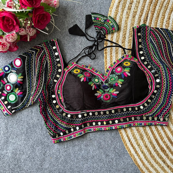 Black Heavy Italian Silk Blouse - Front View | Samyak Fashion