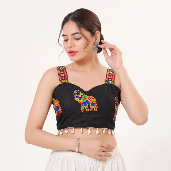 Black Heavy Magic Cotton Blouse - Front View | Samyak Fashion