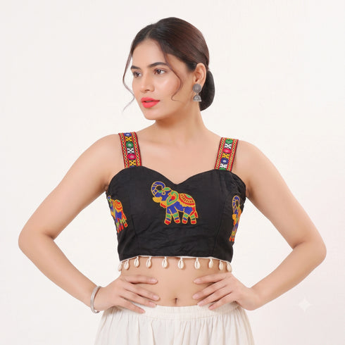 Black Heavy Magic Cotton Blouse - Back View | Samyak Fashion