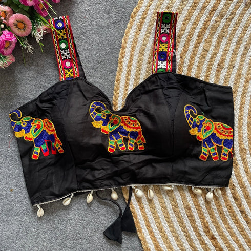 Black Heavy Magic Cotton Blouse - Detail View | Samyak Fashion