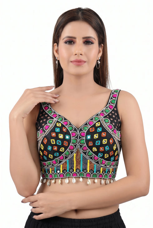 Black Heavy Pure Soft Italian Silk With Tricot Fuising Blouse - Back View | Samyak Fashion