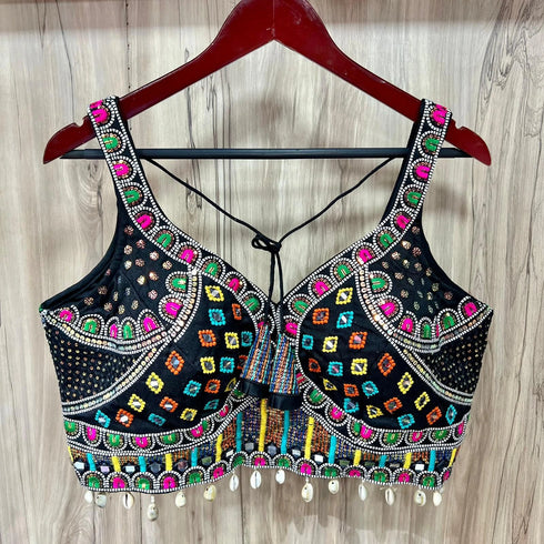 Black Heavy Pure Soft Italian Silk With Tricot Fuising Blouse - Side View | Samyak Fashion
