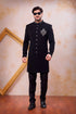 Black Imported Lachka Fabric Mens Premium Men's Indo Western - Back View | Samyak Fashion