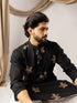 Black Linen Mens Kurta With Payjama - Side View | Samyak Fashion