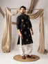 Black Linen Mens Kurta With Payjama - Close-up View | Samyak Fashion