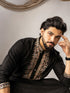 Black Linen Mens Kurta With Payjama - Side View | Samyak Fashion