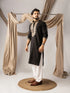Black Linen Mens Kurta With Payjama - Detail View | Samyak Fashion